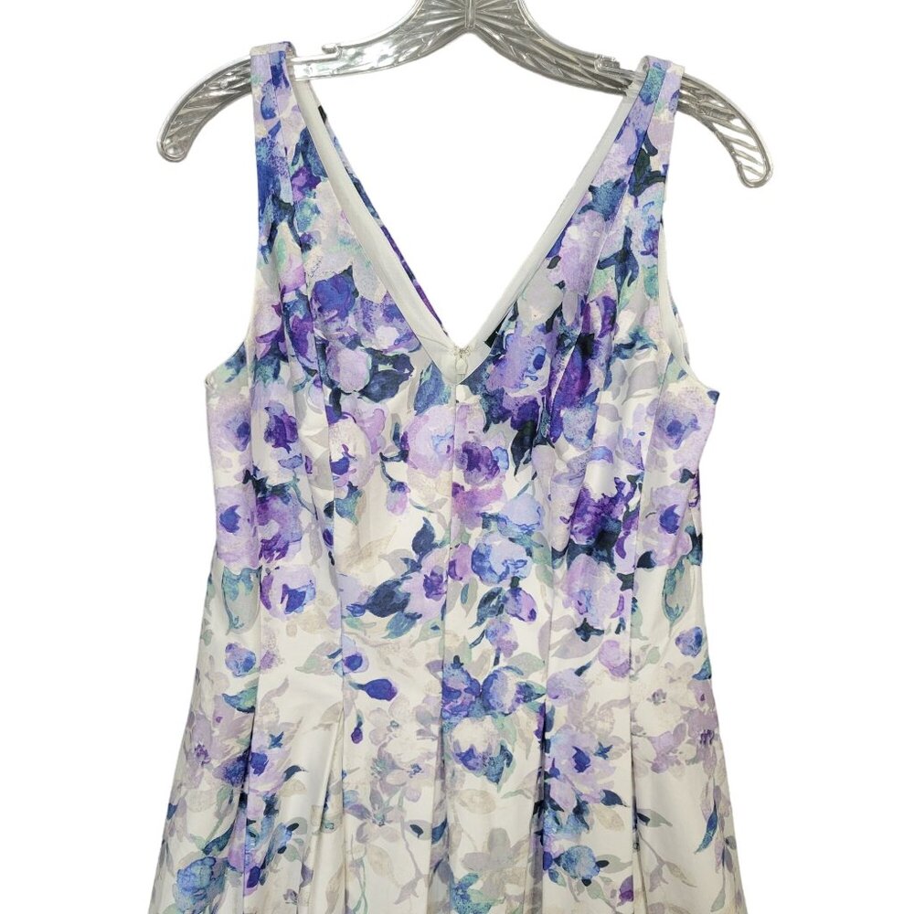 LRL Ralph Lauren Size 10 Dress Floral Fit Flare Pleated Full Skirt Purple Blue - Picture 4 of 11
